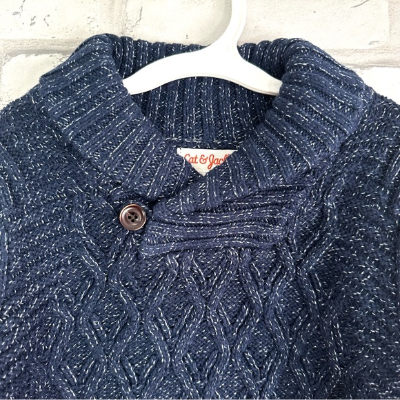 Cat & Jack Baby Boy Navy Long Sleeve Shawl Collar Cable Knit Pullover Sweater - Picture 4 of 7